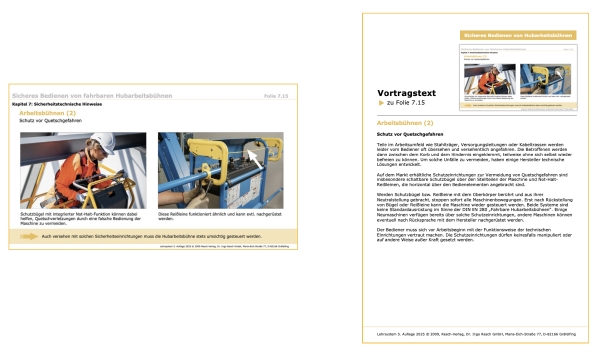 Beispielseite mit Vortragstexten für Ausbilder – Abbildung der gedruckten Vortragstexte, die Ausbildern als Schulungsleitfaden dienen.